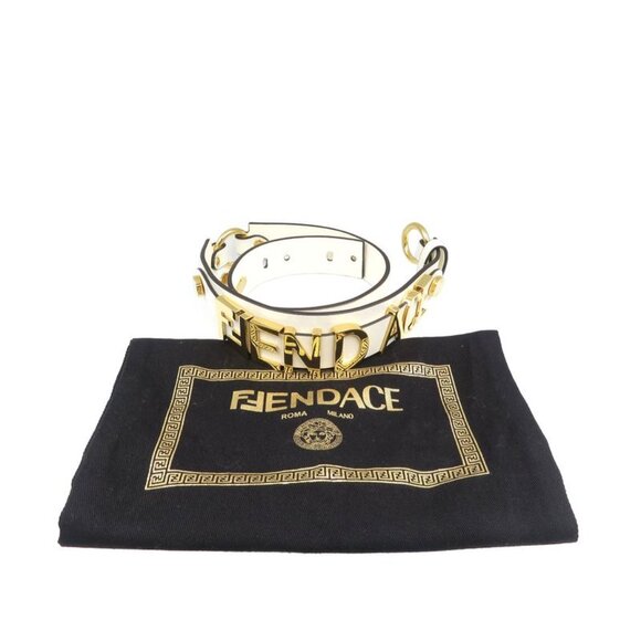 Versace Fendace Fendi 8 C0662 Leather Metal White Gold Belt 1891 Fendace